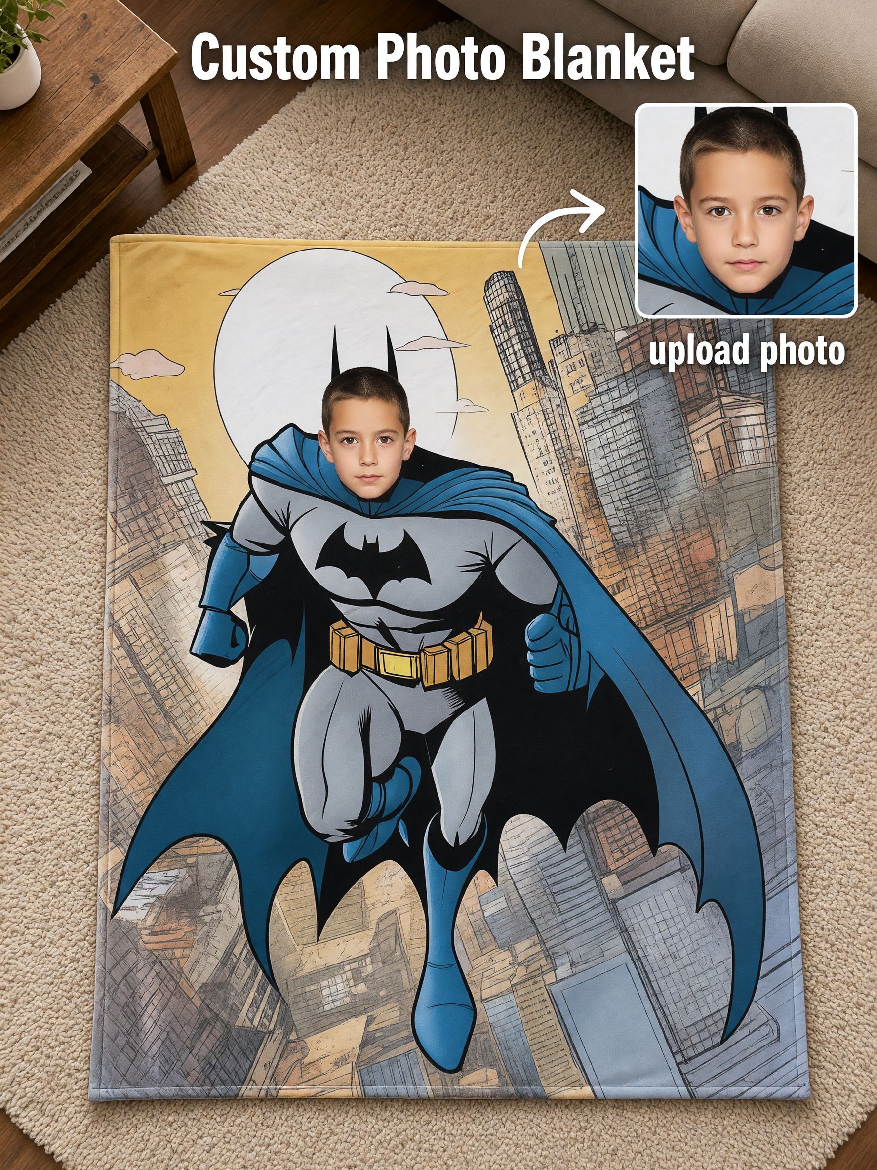 Custom Face Superhero Flannel Blanket Personalized Comic Hero Throw Cozy Plush Keepsake Gift for Kids and Adults