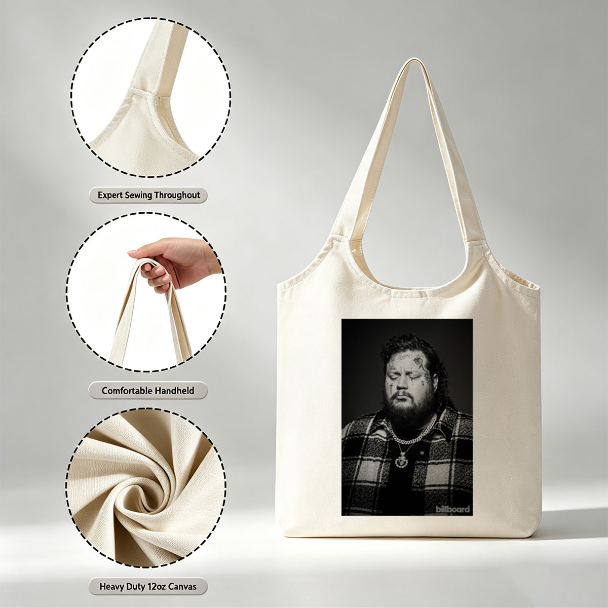 Action Bronson in a Powerful Portrait with Facial Tattoos and Bold Jewelry - Canvas shoulder bags/