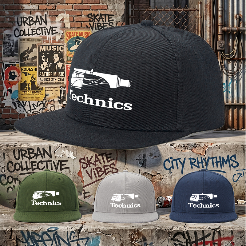 Flat Brim Baseball Cap Technics Turntable Graphic Streetwear Underground Skate Style for Basketball Courts Skate Parks Hip Hop Artists and Urban Explorers