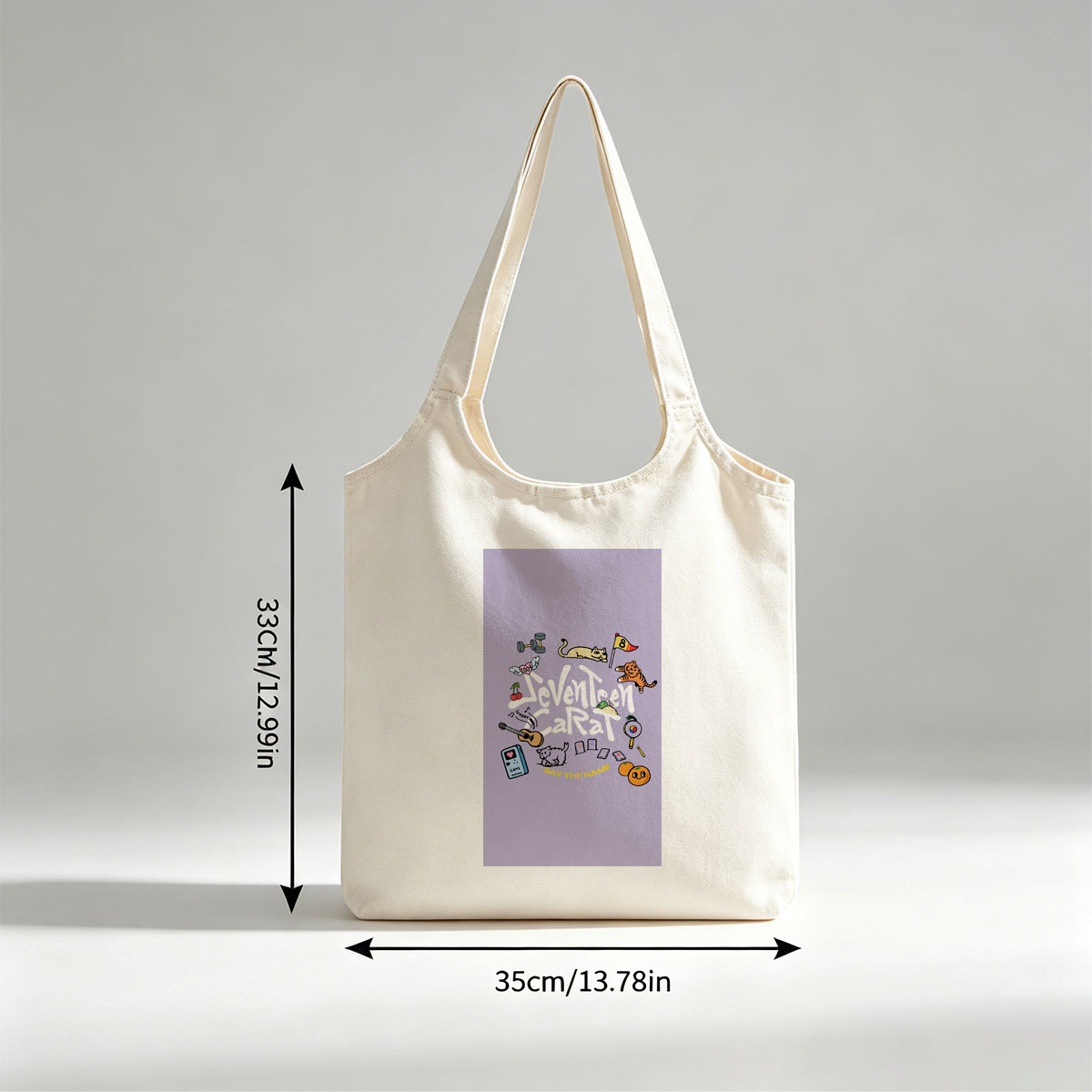 Seventeen Carat Say The Name Album Art Featuring Cats, Guitar, and Cute Icons - Canvas shoulder bags/
