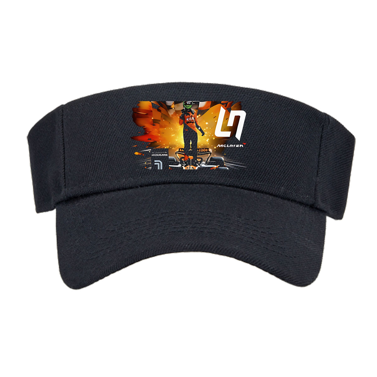 Lando Norris McLaren F1 Driver in Racing Gear with Checkered Flag and Car, Number 4 -  Visor cap
