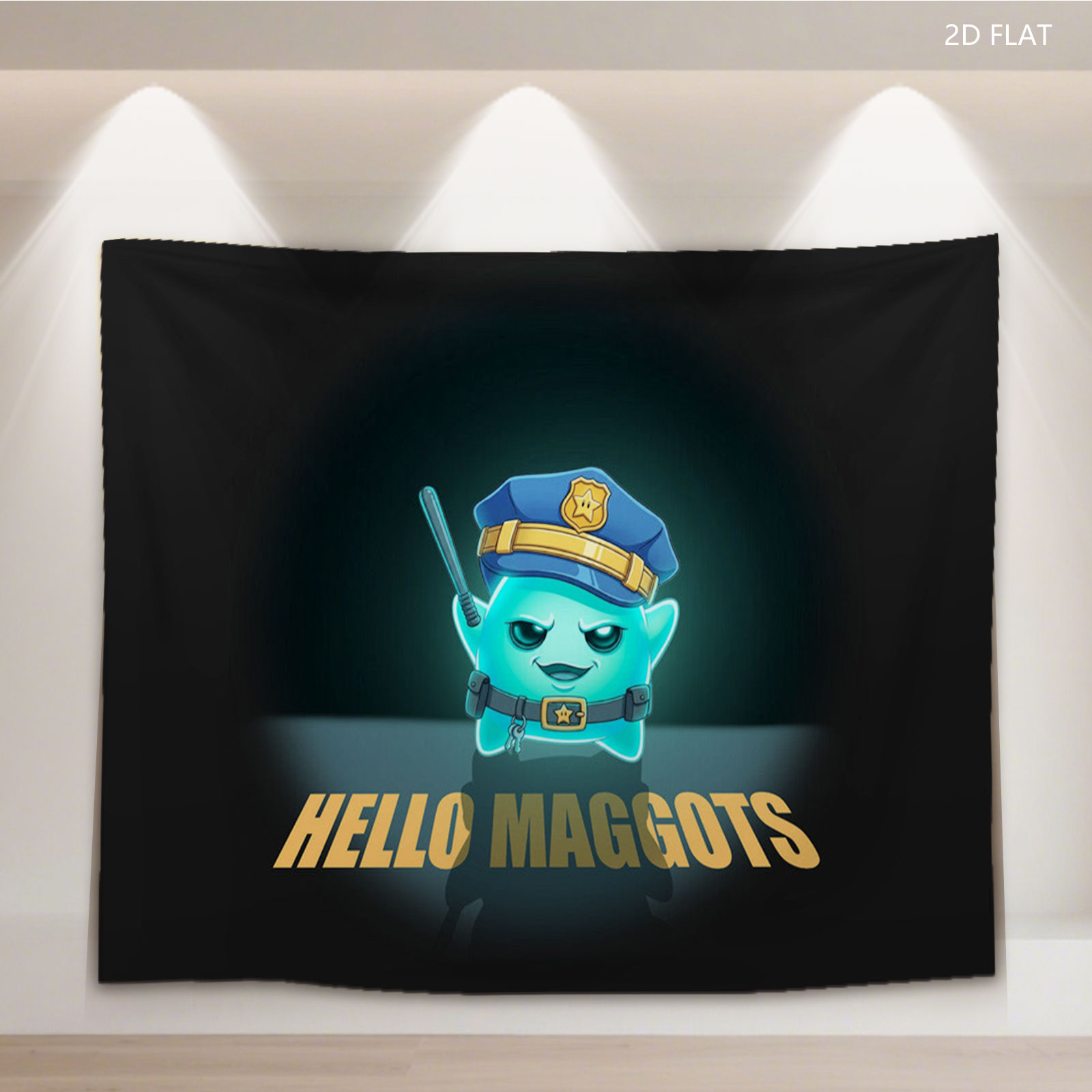 Hello Maggots: Police Officer Character with Badge and Baton - Tapestry