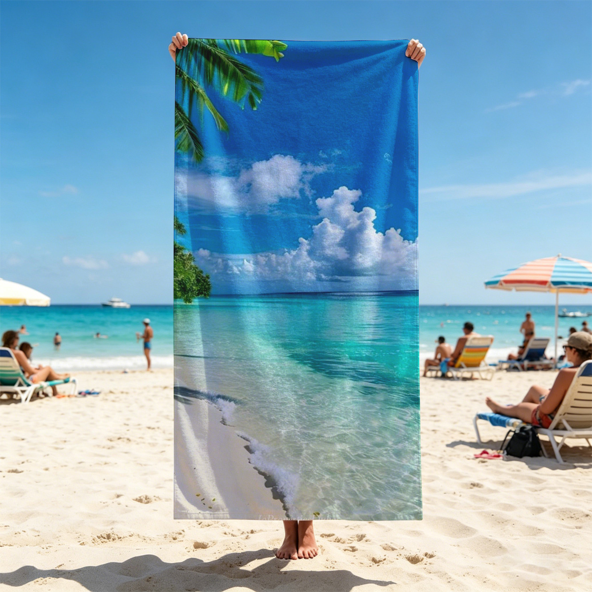 Tropical Beach with Crystal Clear Waters and Palm Trees - Beach towels