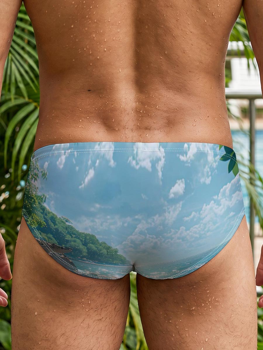 Tropical Beach with Palm Trees and Crystal Clear Water -  Men's swim trunks