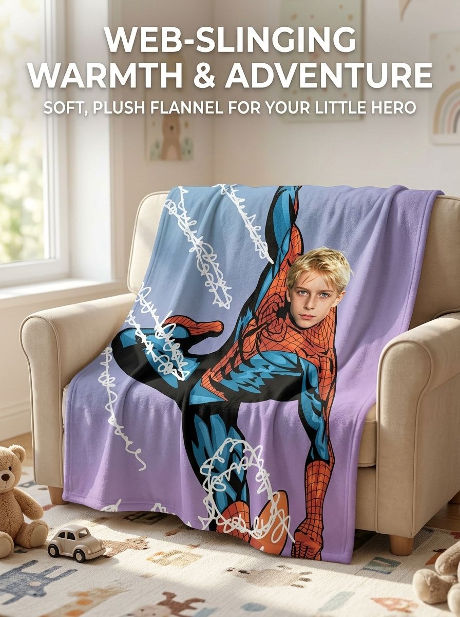 Custom Face Superhero Flannel Blanket Personalized Photo Cozy Soft Fleece Throw for Kids and Adults Gift
