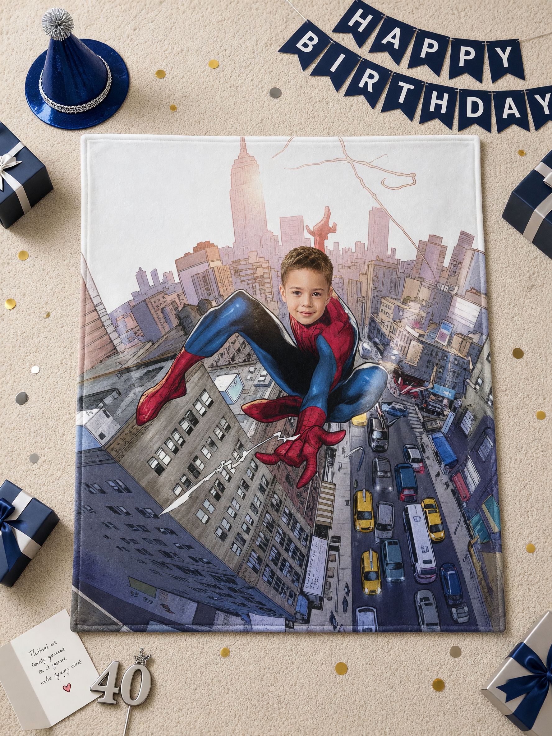 Personalized Superhero Face Photo Blanket, Custom Flannel Fleece Throw for Kids, Cozy Keepsake Birthday Gift