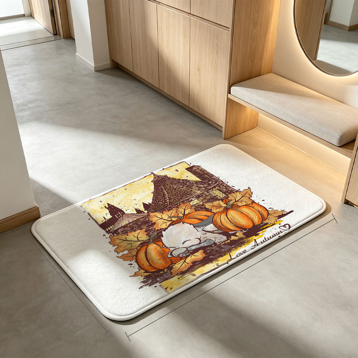 Cute Owl Sleeping Among Pumpkins and Autumn Leaves with Castle Background - Love Autumn - Flannel floor mat