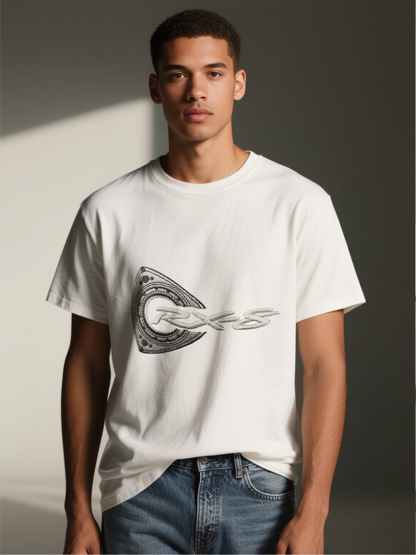 Men's Printed T-Shirt with Abstract Geometric Pattern and 