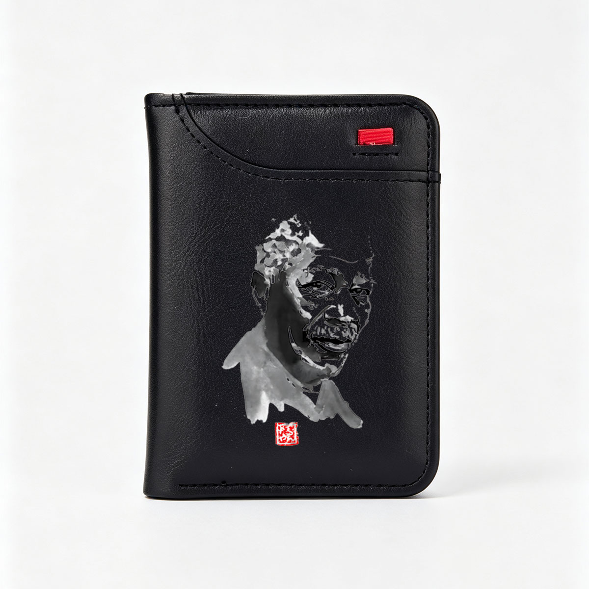 Abstract Portrait of a Man with Ink Blot Style and Red Seal - Vertical Style Wallet