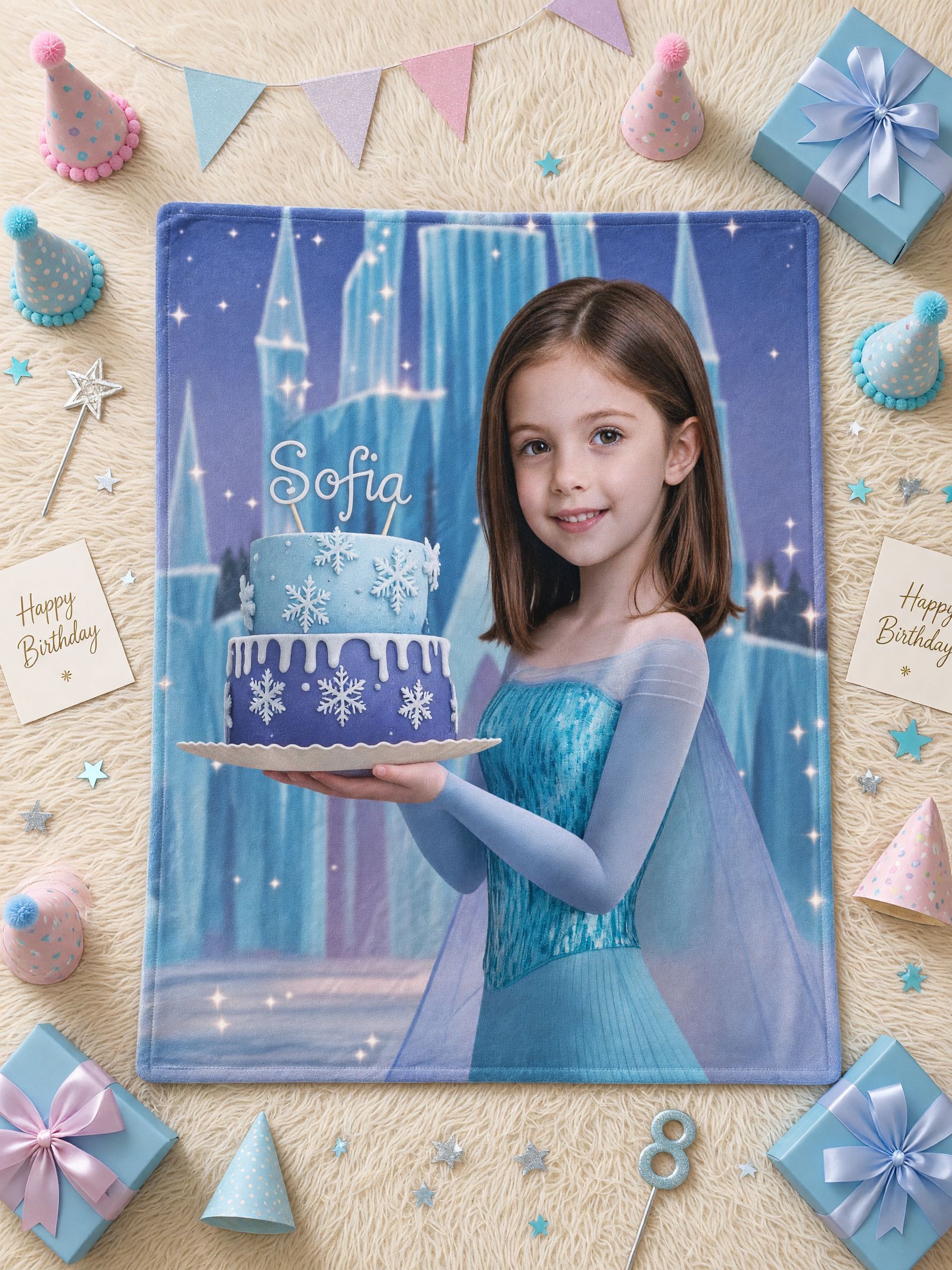Custom Face Photo Blanket Ultra Soft Flannel Ice Princess Birthday Throw Ideal Personalized Keepsake Gift