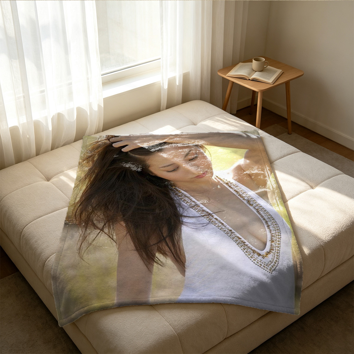 Two Celebrities in Lingerie Embracing by the Fireplace - Blanket