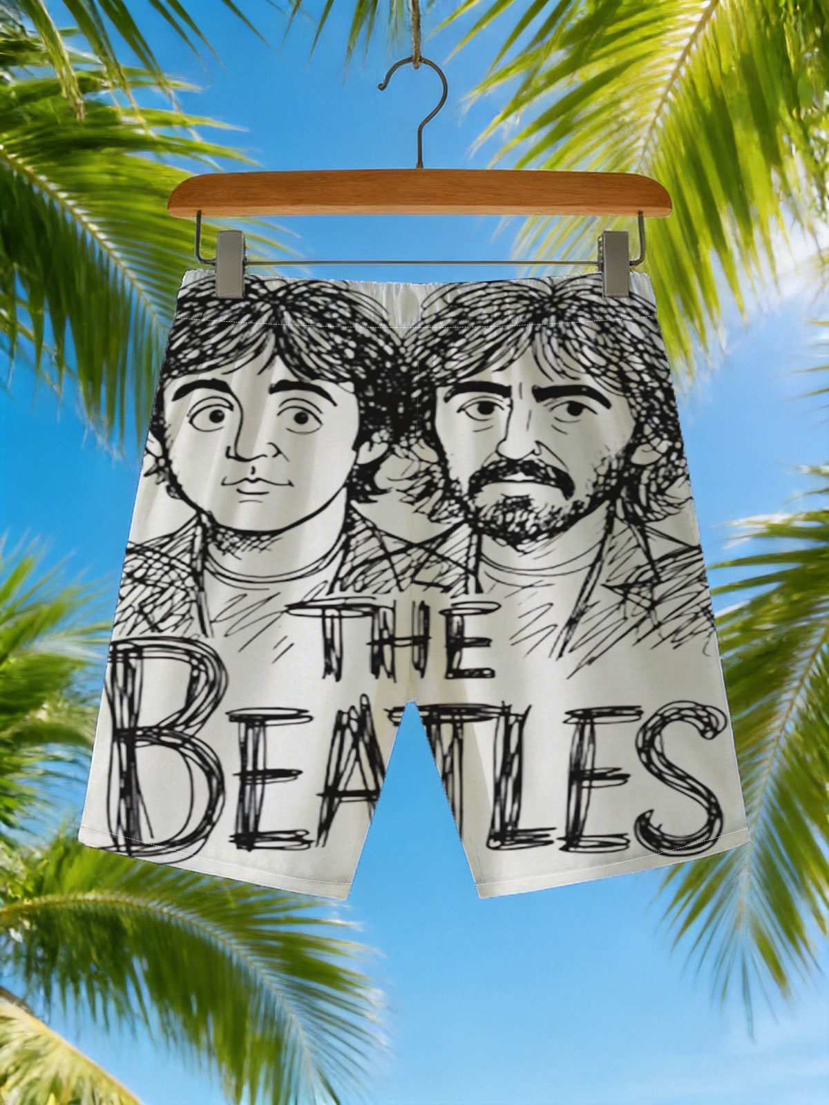 The Beatles Band Members Portrait Sketch -  Beach shorts