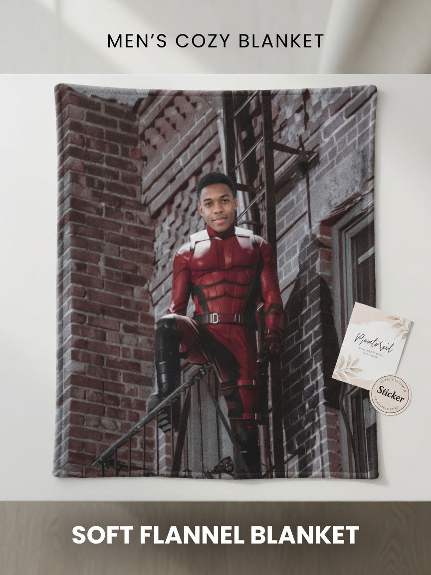 Custom Face Photo Flannel Throw Blanket Personalized Superhero Portrait Cozy Fleece Blanket for Bed Sofa Gift