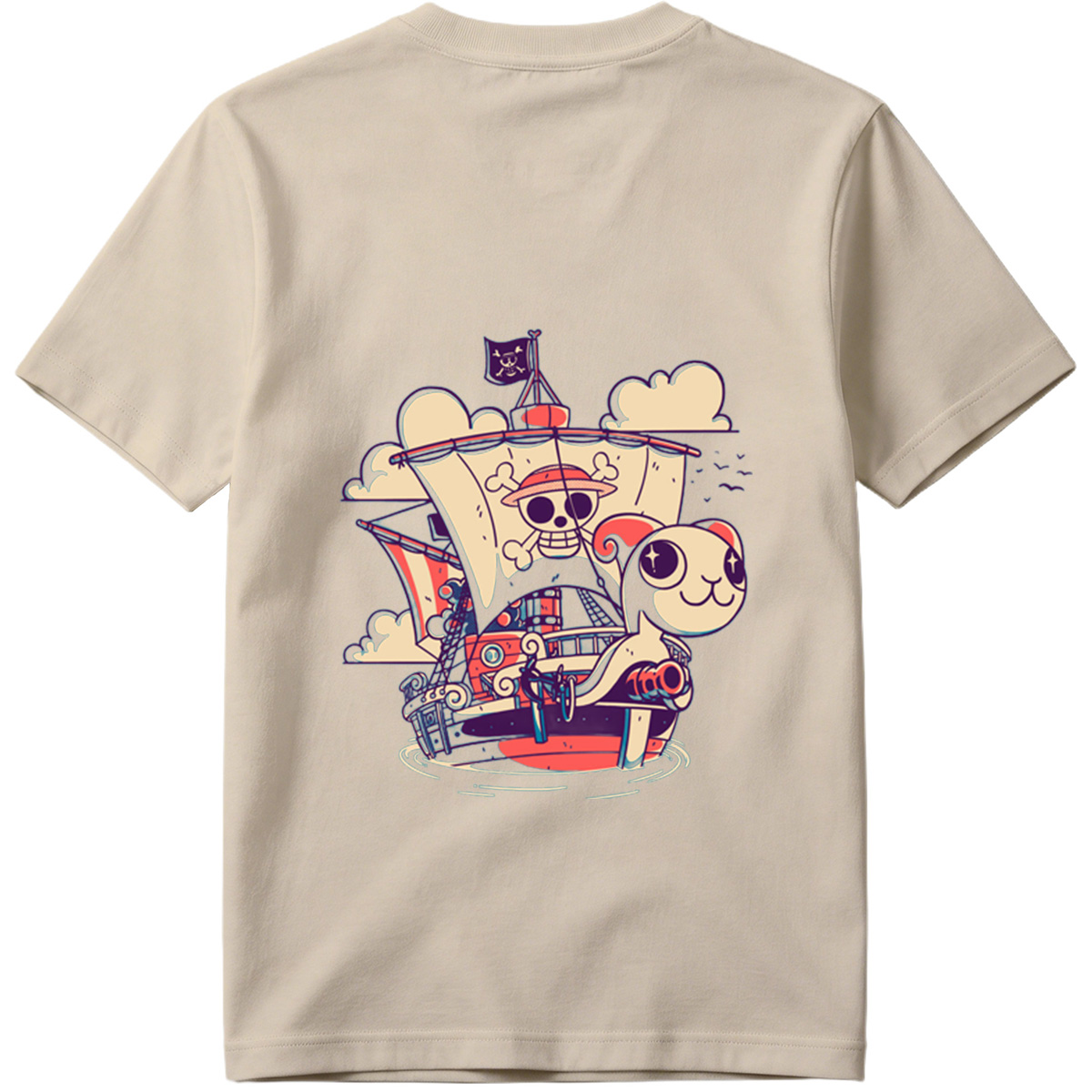 Pirate Ship with Cat and Skull Captain - Tee