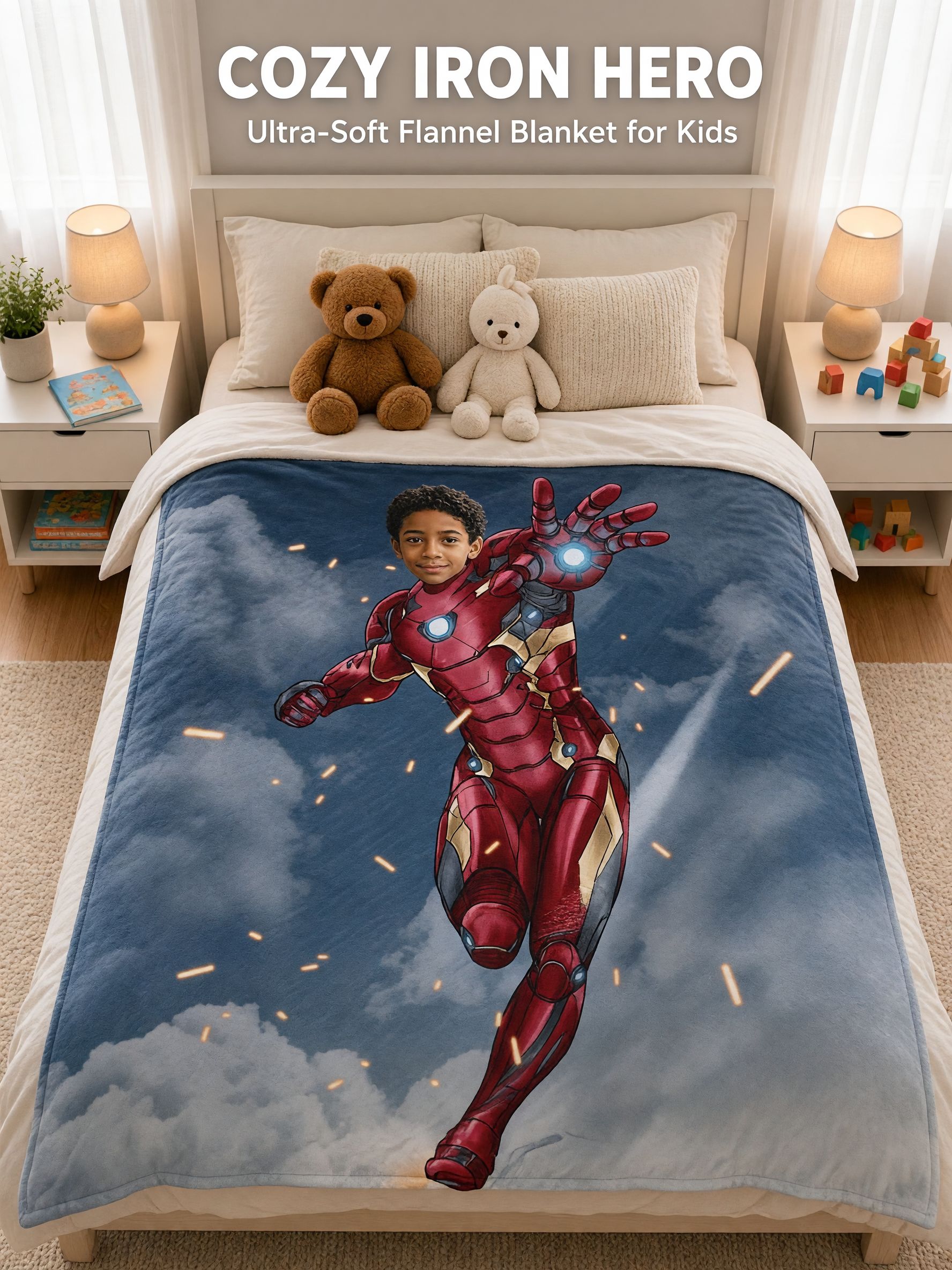 Custom Face Superhero Flannel Blanket Ultra Soft Fleece Throw Ideal Personalized Gift for Kids and Superhero Fans