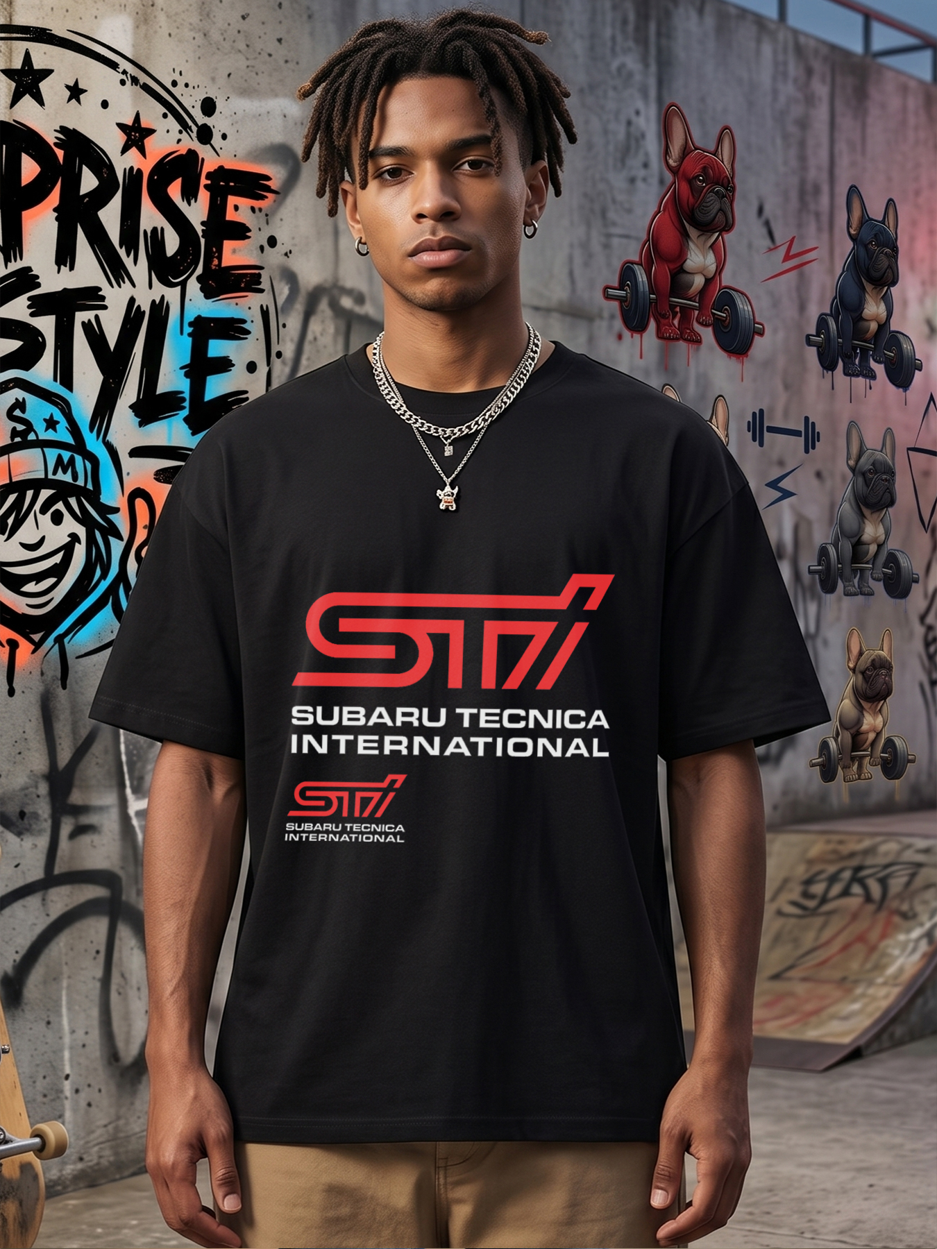 Men's STI Subaru Tecnica International Logo Print T-Shirt Casual Round Neck Summer Lightweight Breathable Short Sleeve Tee for Car Enthusiasts and Automotive Fans