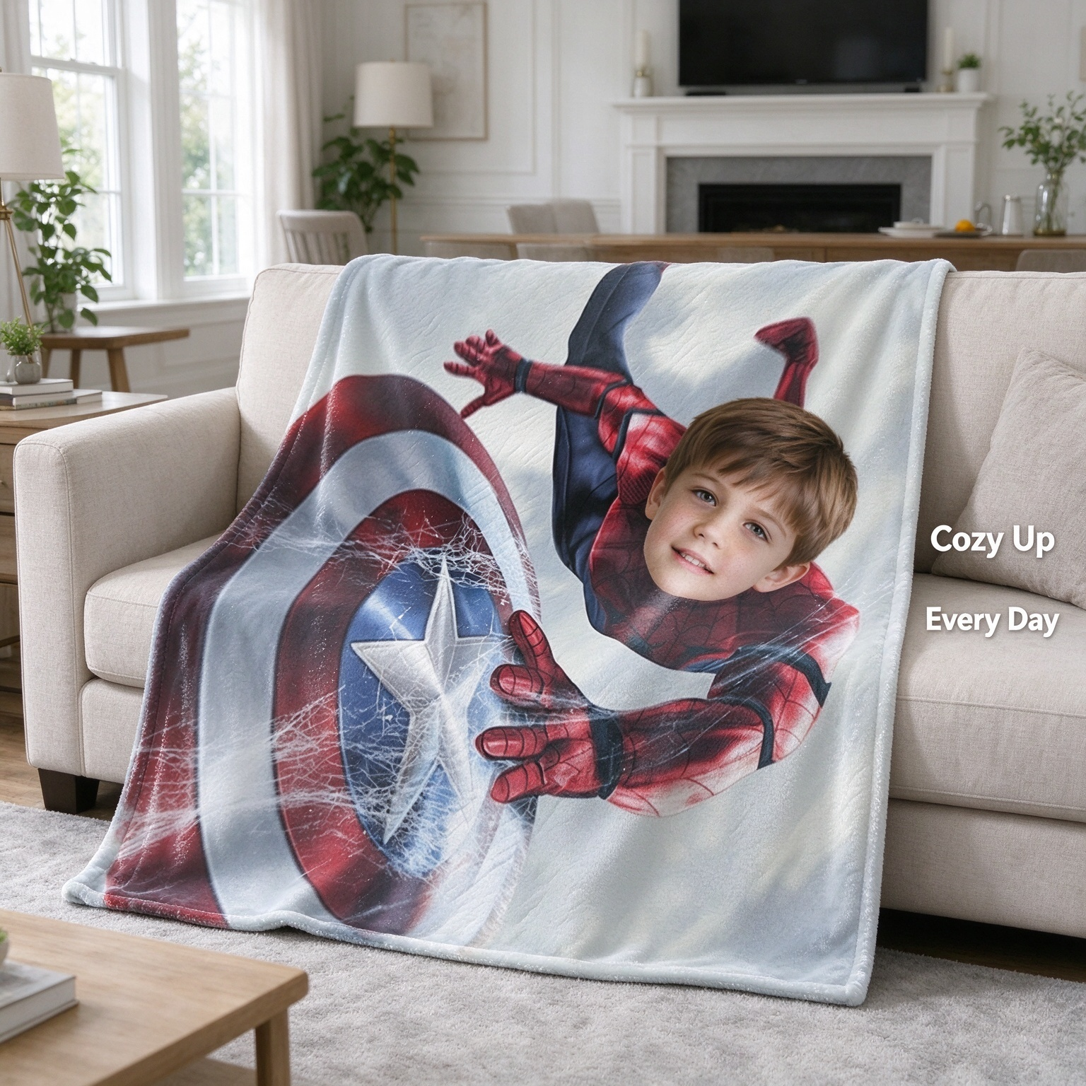 Personalized Face Superhero Blanket, Custom Photo Soft Flannel Throw for Couch Bed, Ideal Personalized Hero Gift
