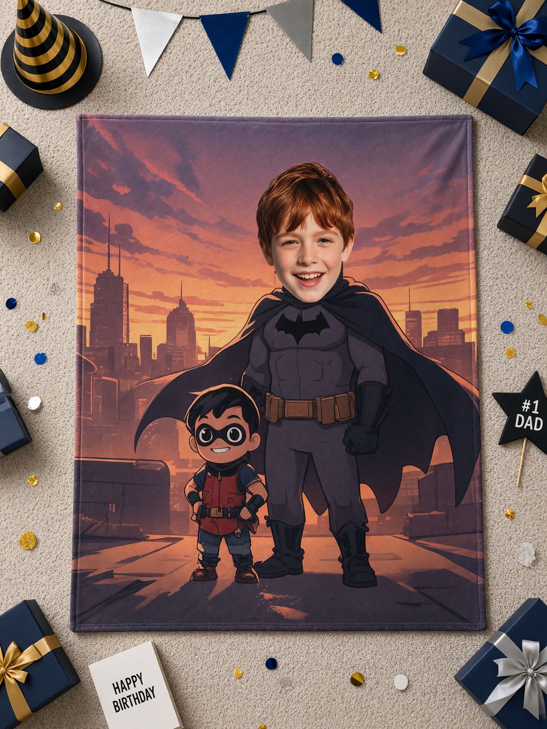 Custom Face Superhero Flannel Fleece Blanket, Ultra Soft Personalized Photo Throw, Ideal Cozy Gift for Kids and Family