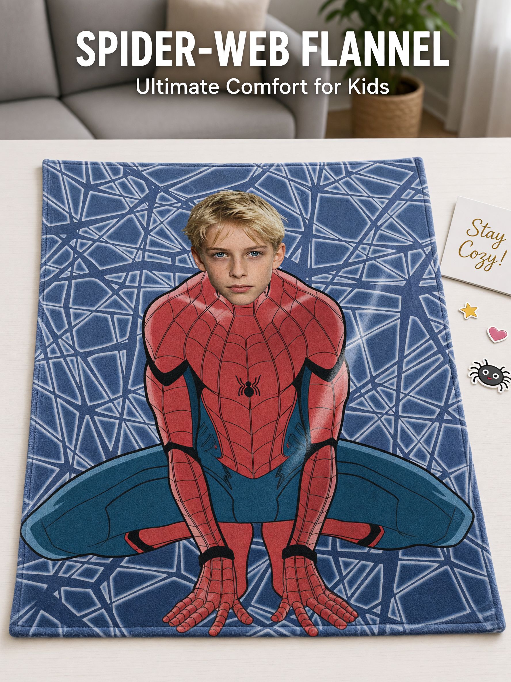 Custom Face Photo Blanket Personalized Superhero Costume Flannel Throw Ultra Soft Cozy Fleece Gift for Kids Adults