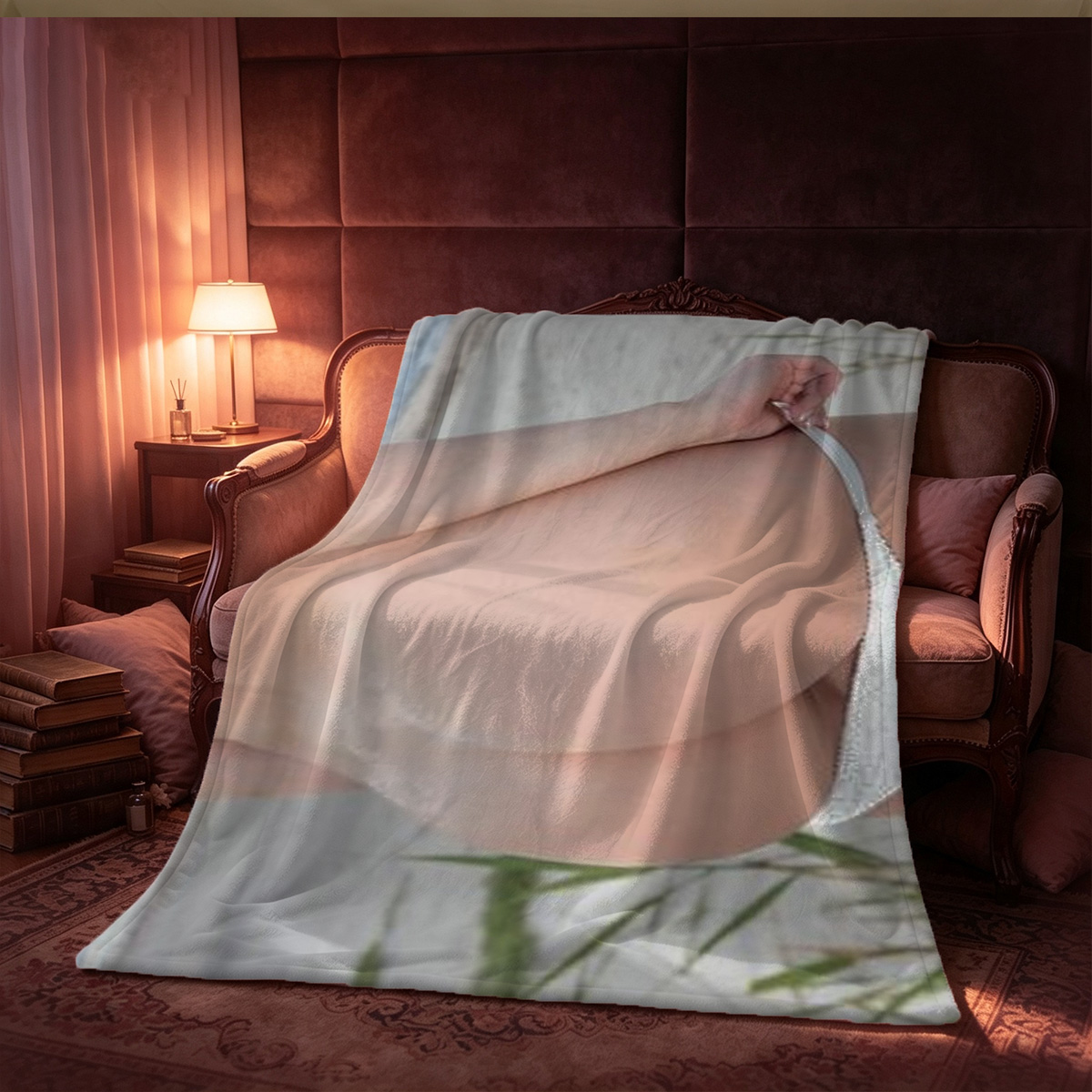 Katrin Tequila in lifted white crop top on wicker chair - Blanket