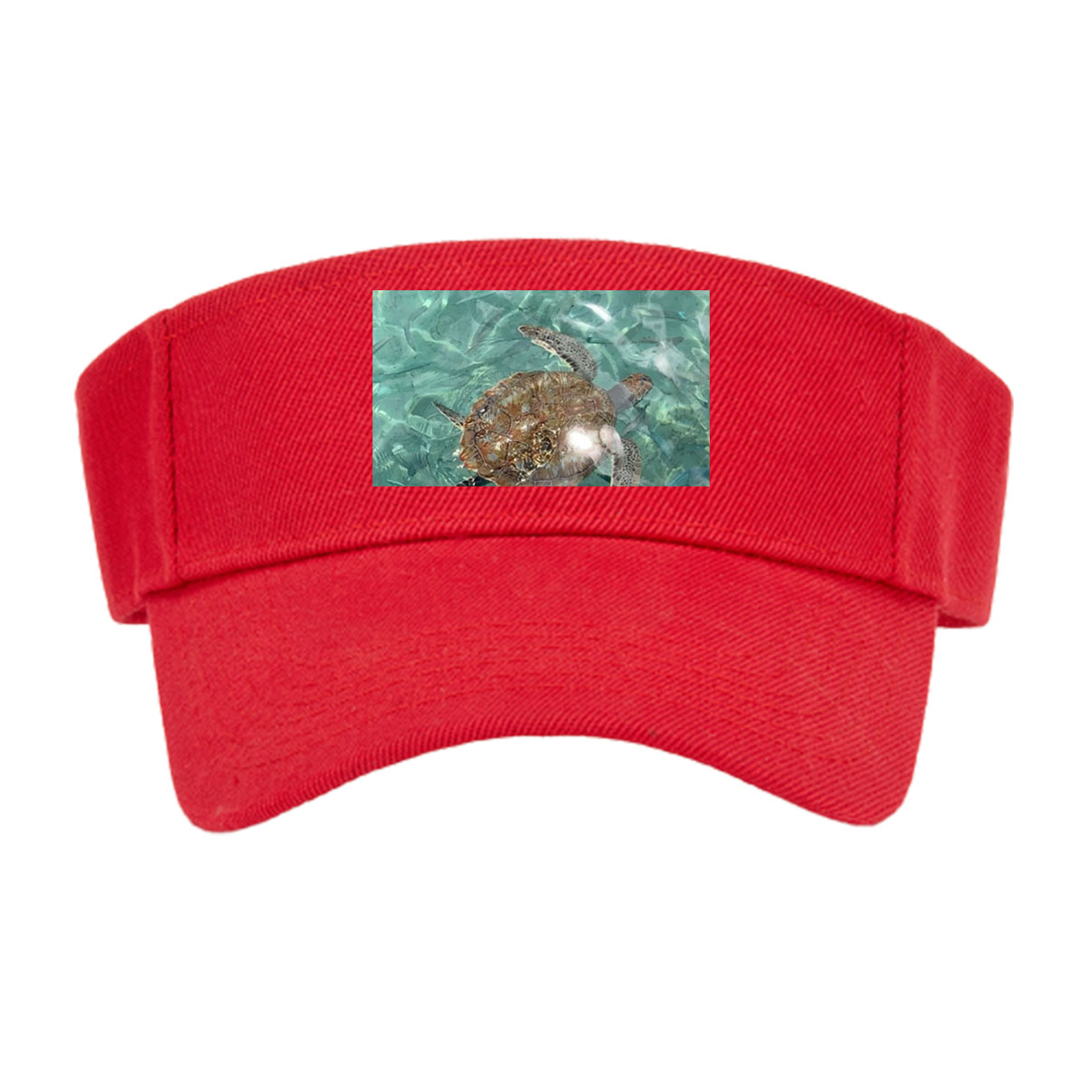 Sea turtle swims gracefully in clear turquoise waters at Playa Grandi. -  Visor cap