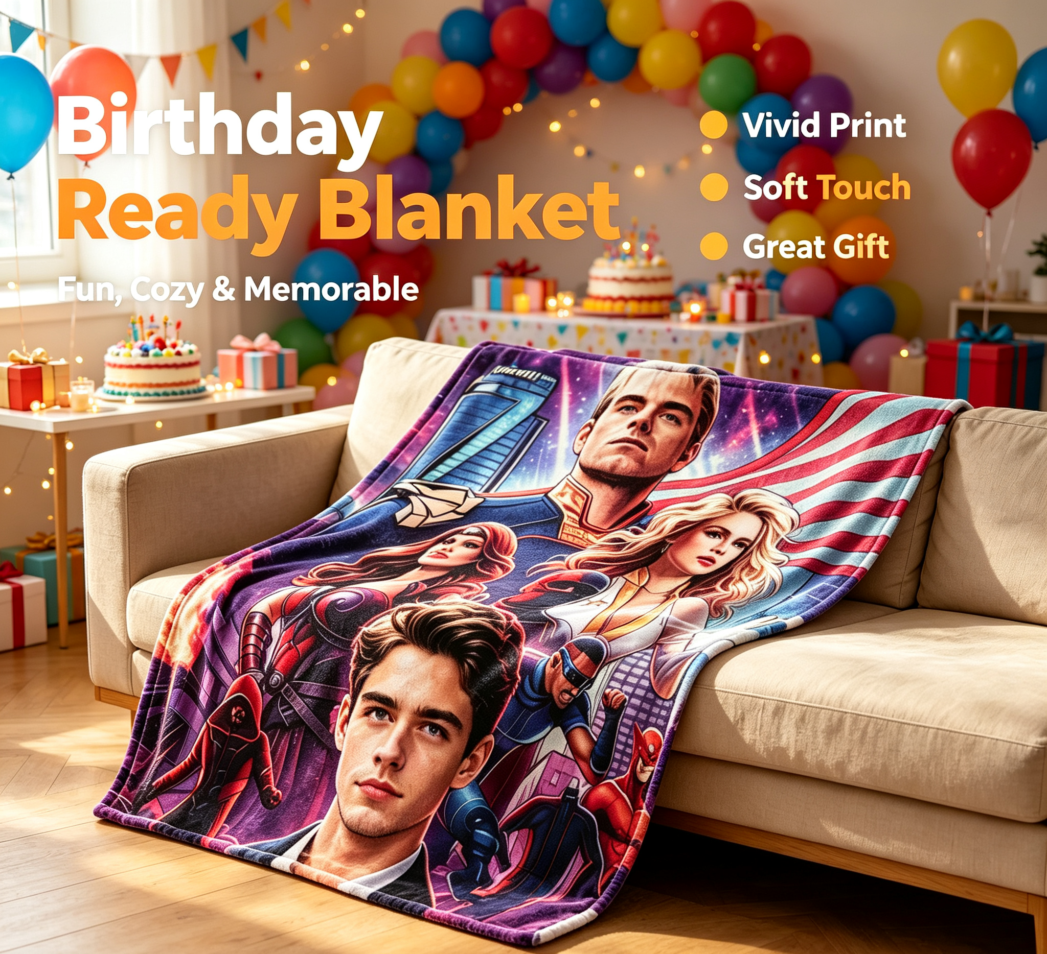 Custom Face Blanket Superhero Team Art Flannel Blanket Perfect for Couch Lounging and Bedroom Decor Ideal Gift or Giveaway for Fans