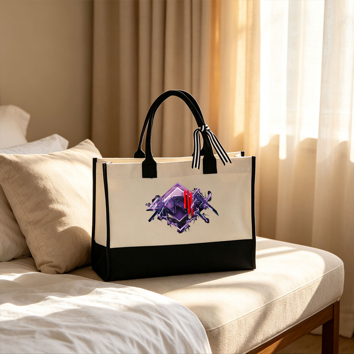 Skrillex Electric Logo Design - Canvas patchwork gift tote bag