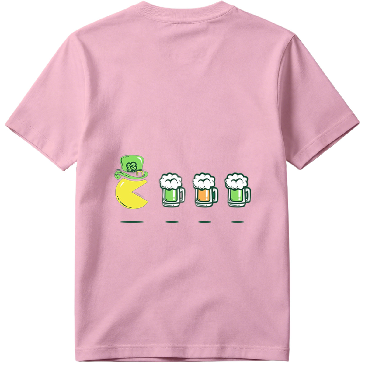 Pac-Man Wears a Leprechaun Hat and Approaches Beer Mugs - Tee