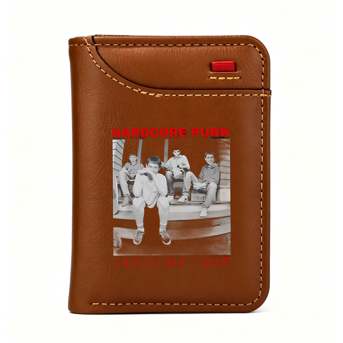 Hardcore Punk Band Members on Porch Steps, Straight Edge Lifestyle, 1980s Subculture, Youth Rebellion, DIY Ethos - Vertical Style Wallet