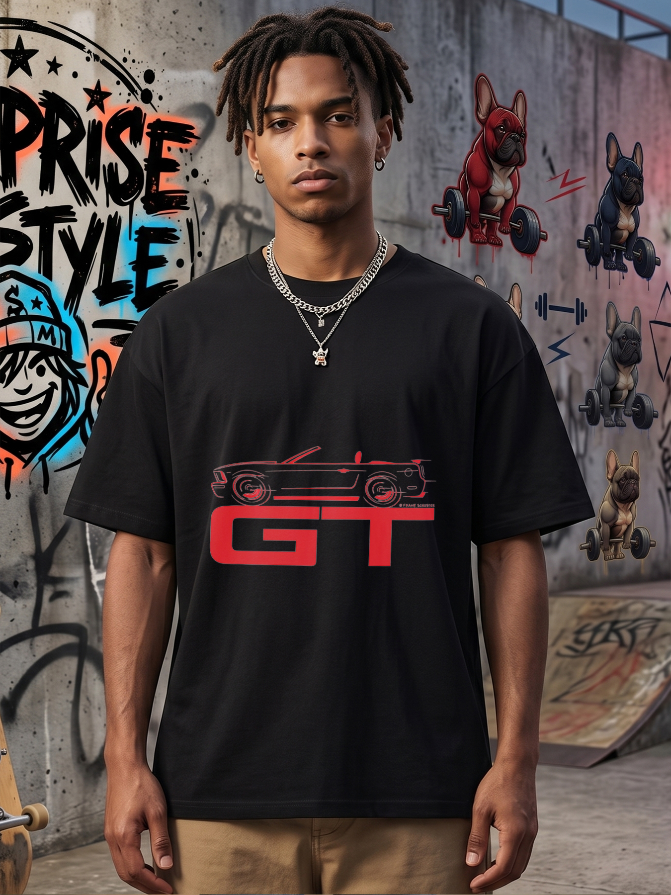 Men's GT Car Print T-Shirt Red Muscle Vehicle Graphic Casual Round Neck Summer Lightweight Breathable Short Sleeve Tee for Car Enthusiasts and Automotive Fans