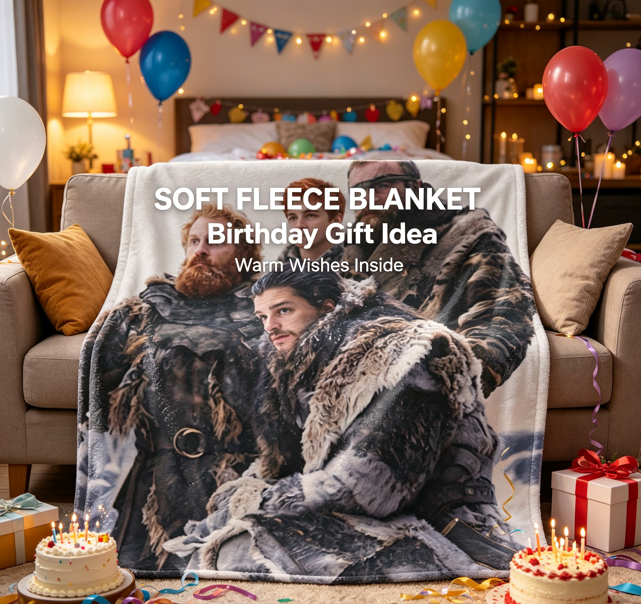 Custom Face Blanket Game of Thrones Characters Flannel Blanket Winterfell Scene Cozy Gift for Fans and Collectors
