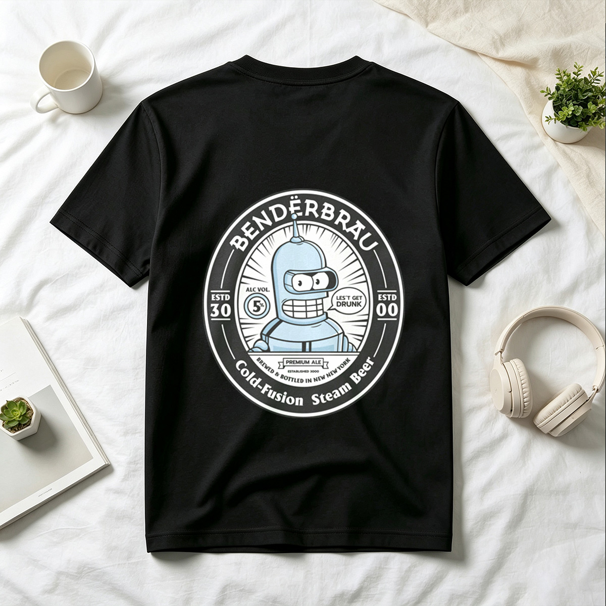 Bender Brau: Cold-Fusion Steam Beer Featuring Bender from Futurama - Tee