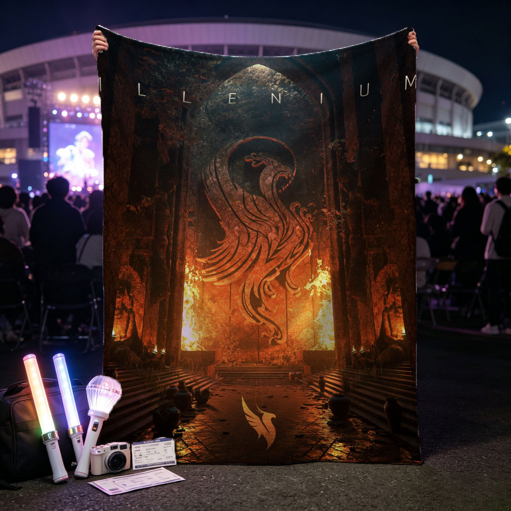 Illenium Cathedral of Fire and Flames with a Serpentine Dragon in the Center - Blankets