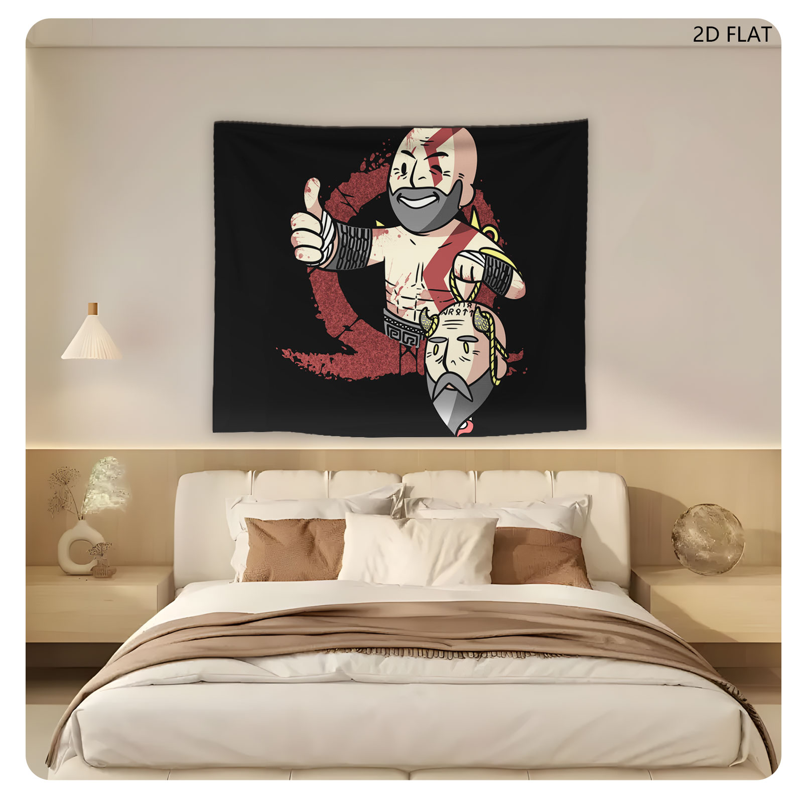 Kratos and Ares in Chibi Style, Mythological Warriors with Bold Expressions - Tapestry