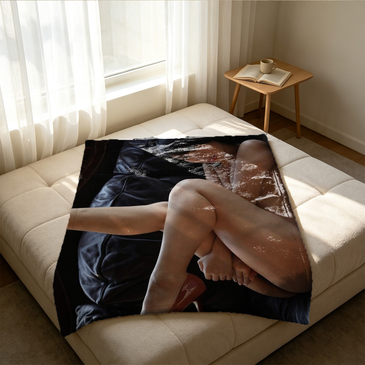 Red Bunny Girl Christmas Cosplay Sitting on Piano - Blanket