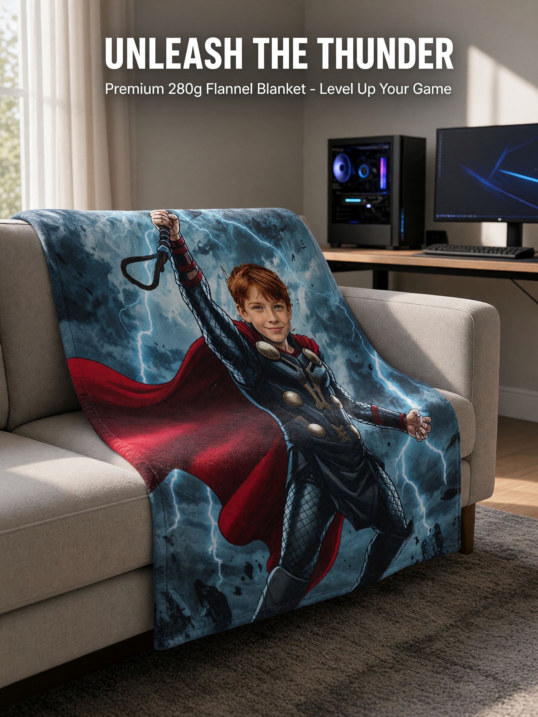 Personalized Face Photo Superhero Flannel Fleece Blanket Ultra Soft Cozy Throw for Bed Sofa Ideal Custom Gift