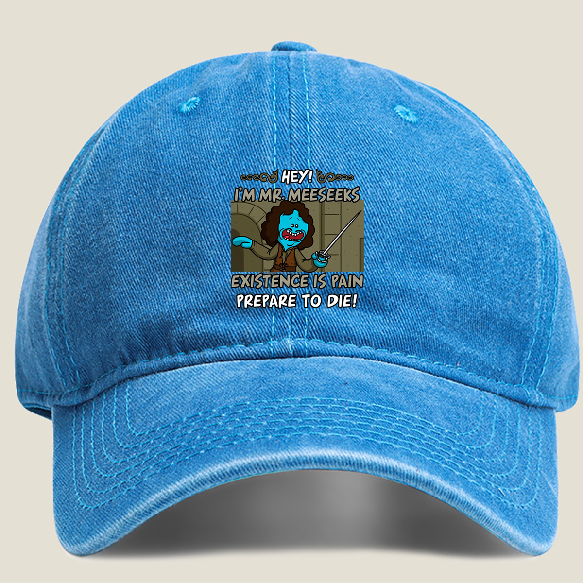 Mr. Meeseeks from Rick and Morty: Existence is Pain, Prepare to Die! - Washed Denim - Baseball Cap