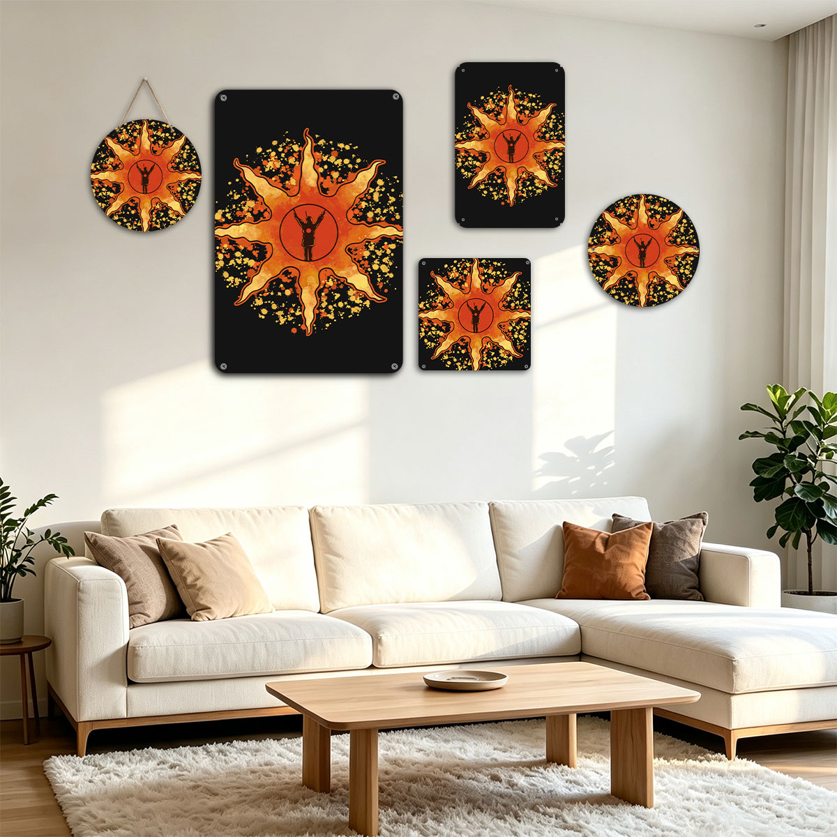 Sunburst Warrior: Silhouette in Radiant Flame - painting