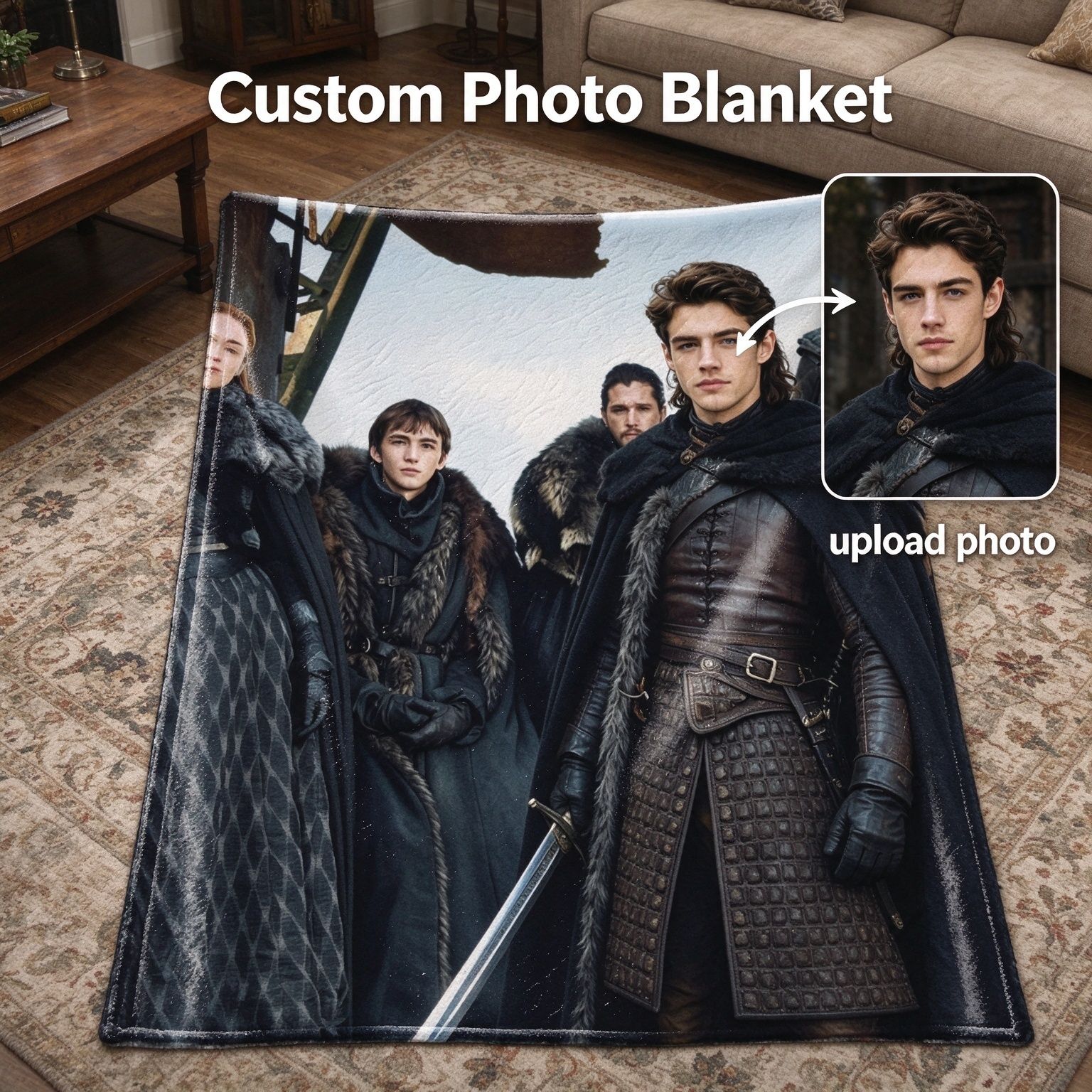 Custom Photo Face Blanket Personalized Fantasy Portrait Flannel Throw Ultra Soft Anti-Pilling Cozy Fleece Bed Sofa