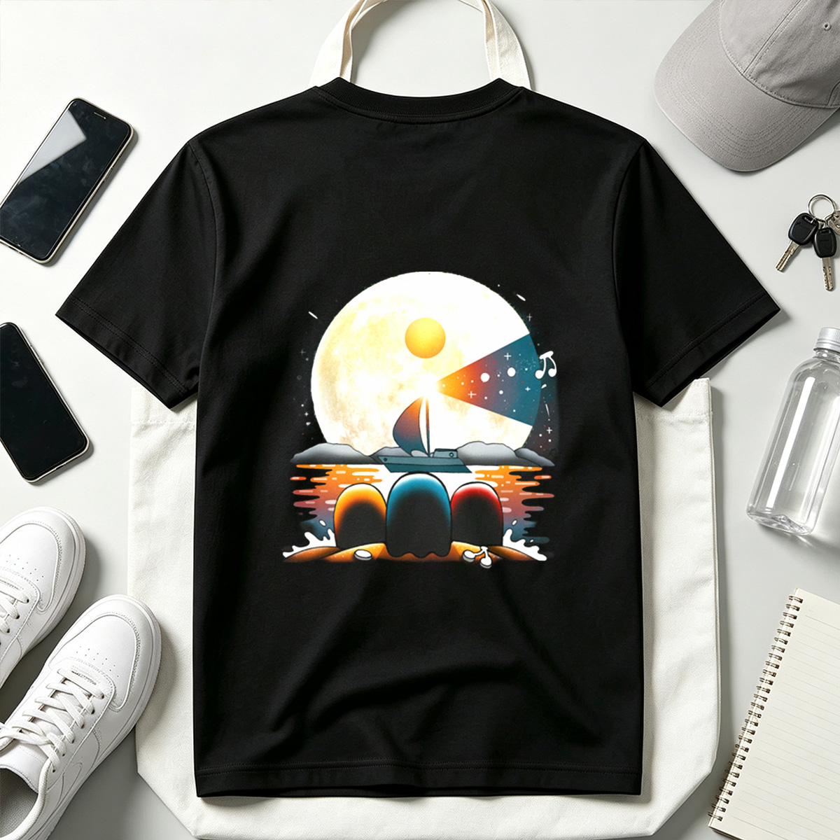 Sailboat Under the Moonlight with Musical Notes - Tee