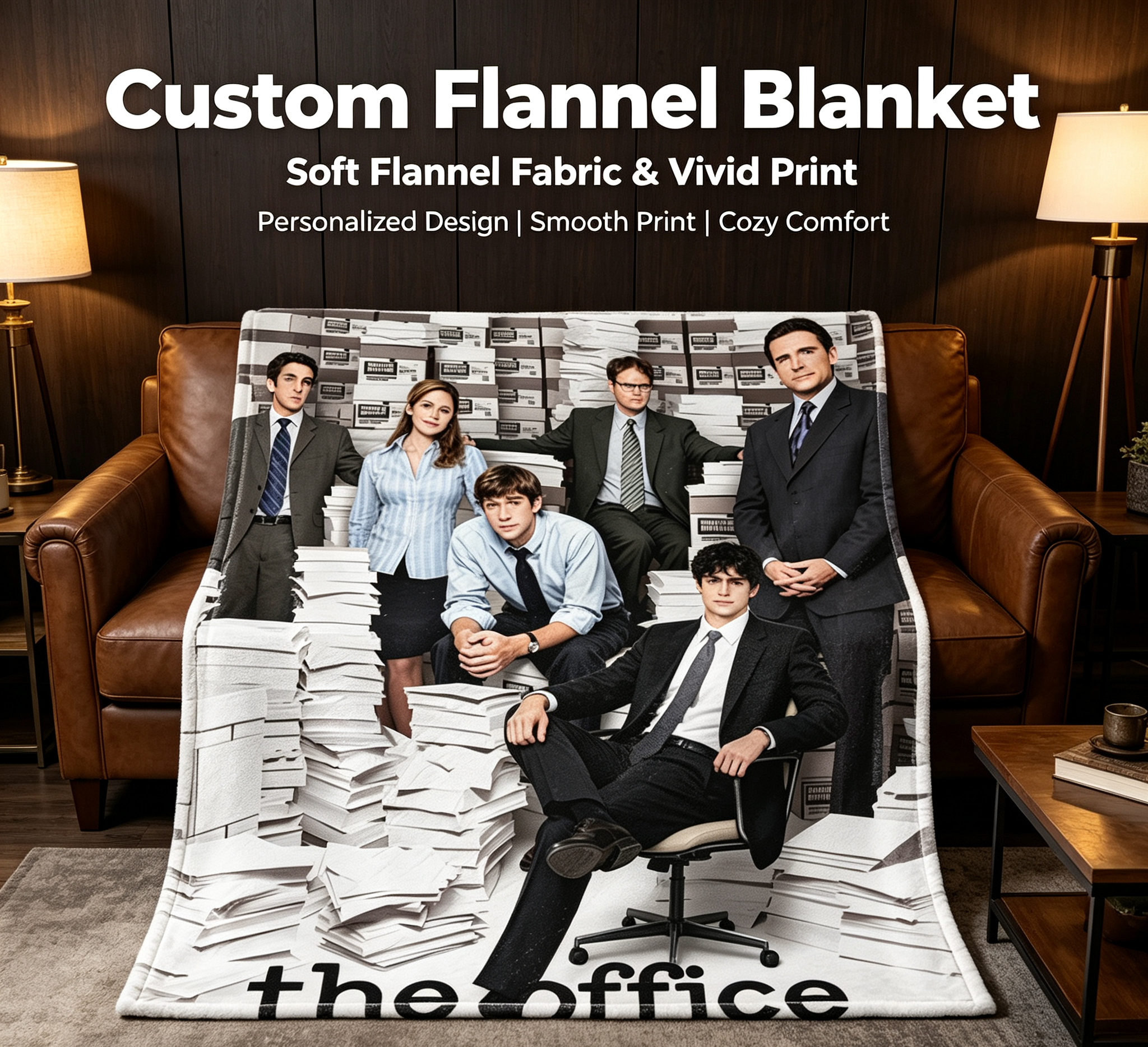Custom Face Blanket The Office TV Show Characters Flannel Blanket Perfect for Fans Cozy Living Room or Bedroom Gift Idea for Birthdays or Holidays