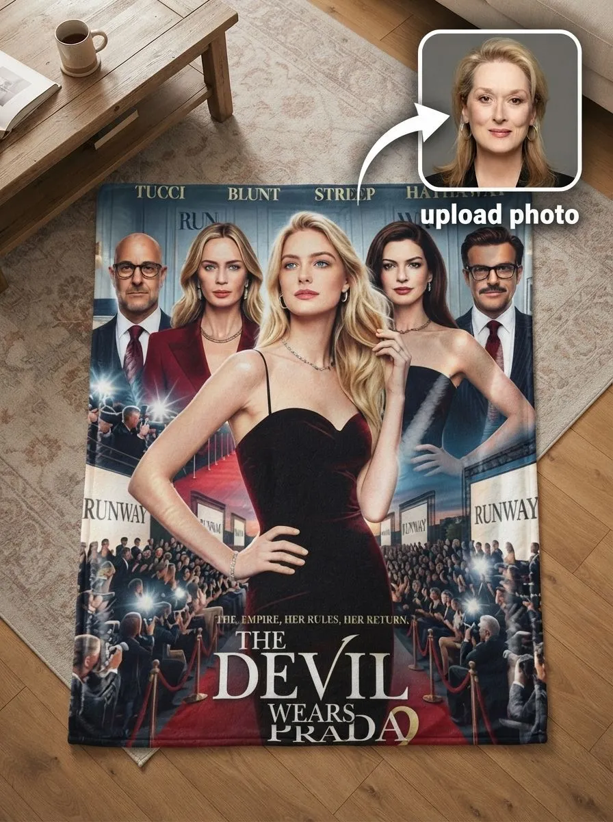 Custom Photo Face Flannel Blanket Personalized Red Carpet Movie Poster Throw Soft Plush Warm Keepsake Gift