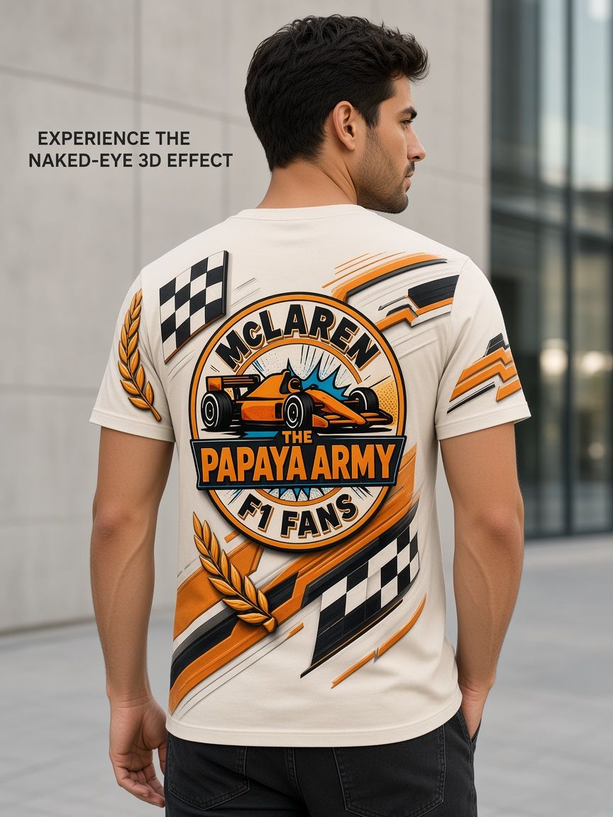 Papaya Army F1 Racing 3D Optical Illusion Graphic Tee Breathable Athletic Mesh T-Shirt for Casual and Sports Wear