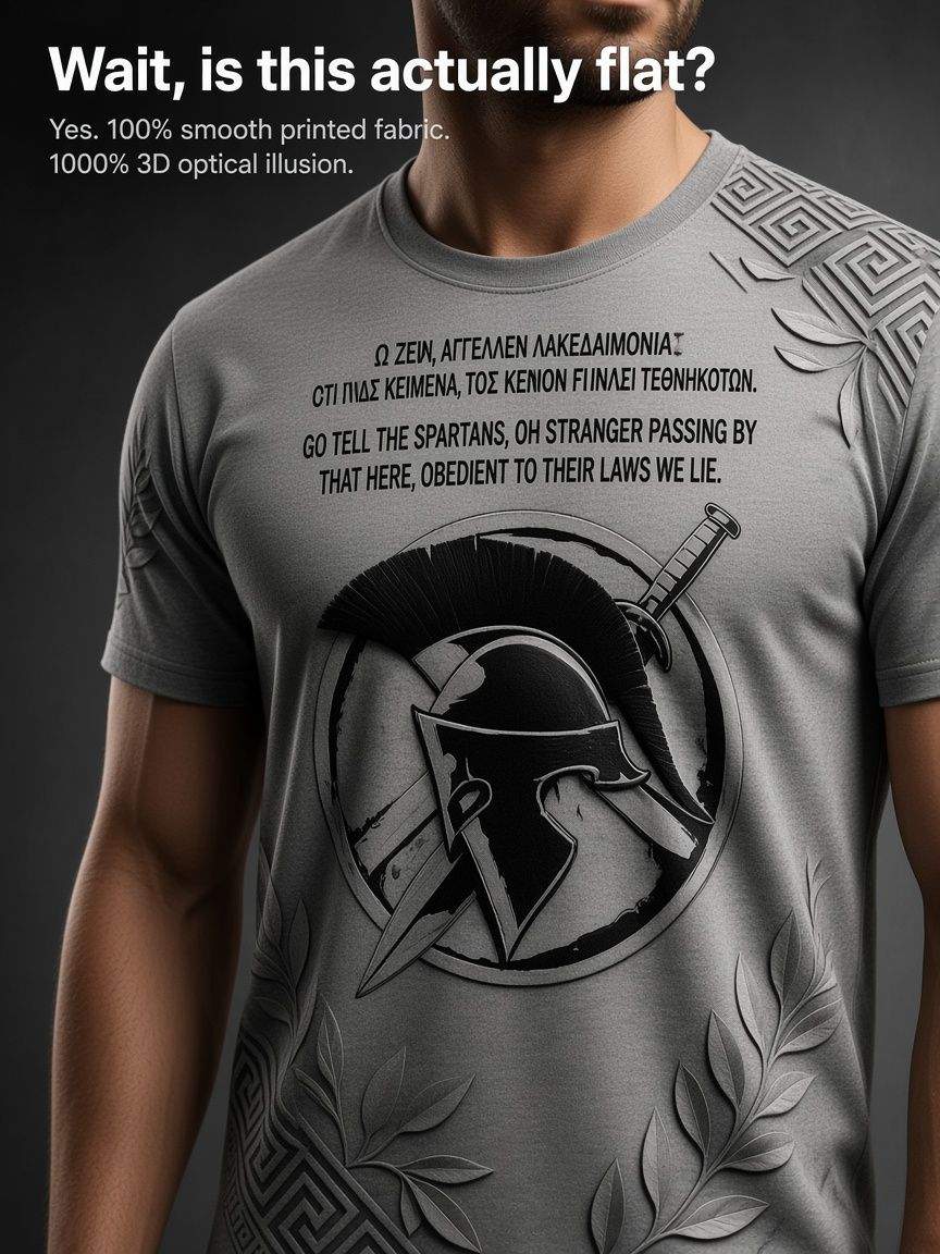 Spartan Helmet 3D Optical Illusion Graphic Tee Breathable Athletic Mesh T-Shirt Casual and Sports Wear