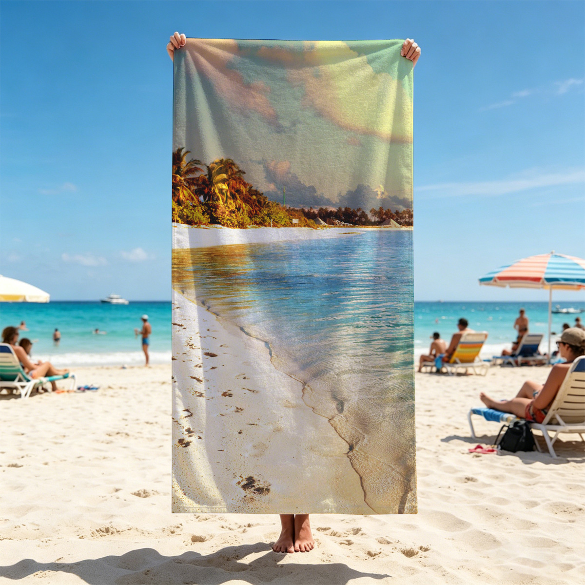 Tropical Beach with Clear Water and Palm Trees - Beach towels