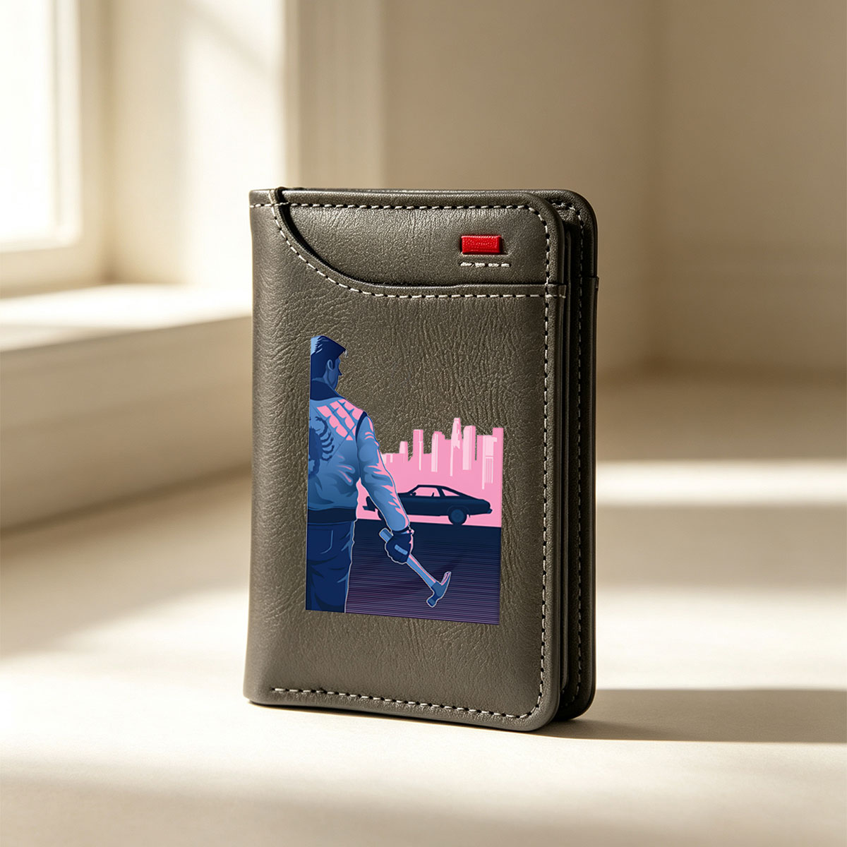 Cyberpunk Warrior with Hammer in Neon City Night - Vertical Style Wallet