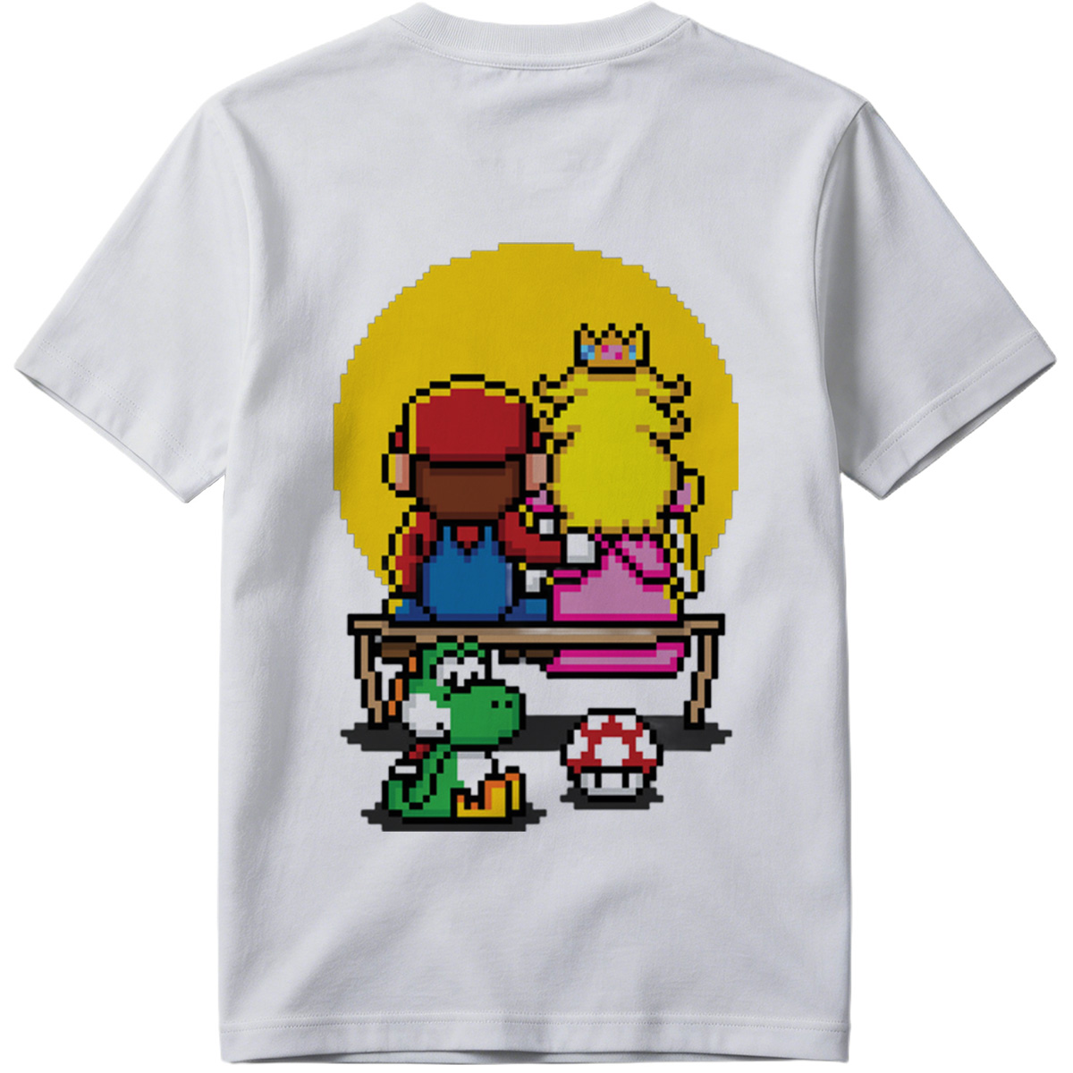 Mario and Peach Pixel Art with Yoshi and Mushroom - Tee