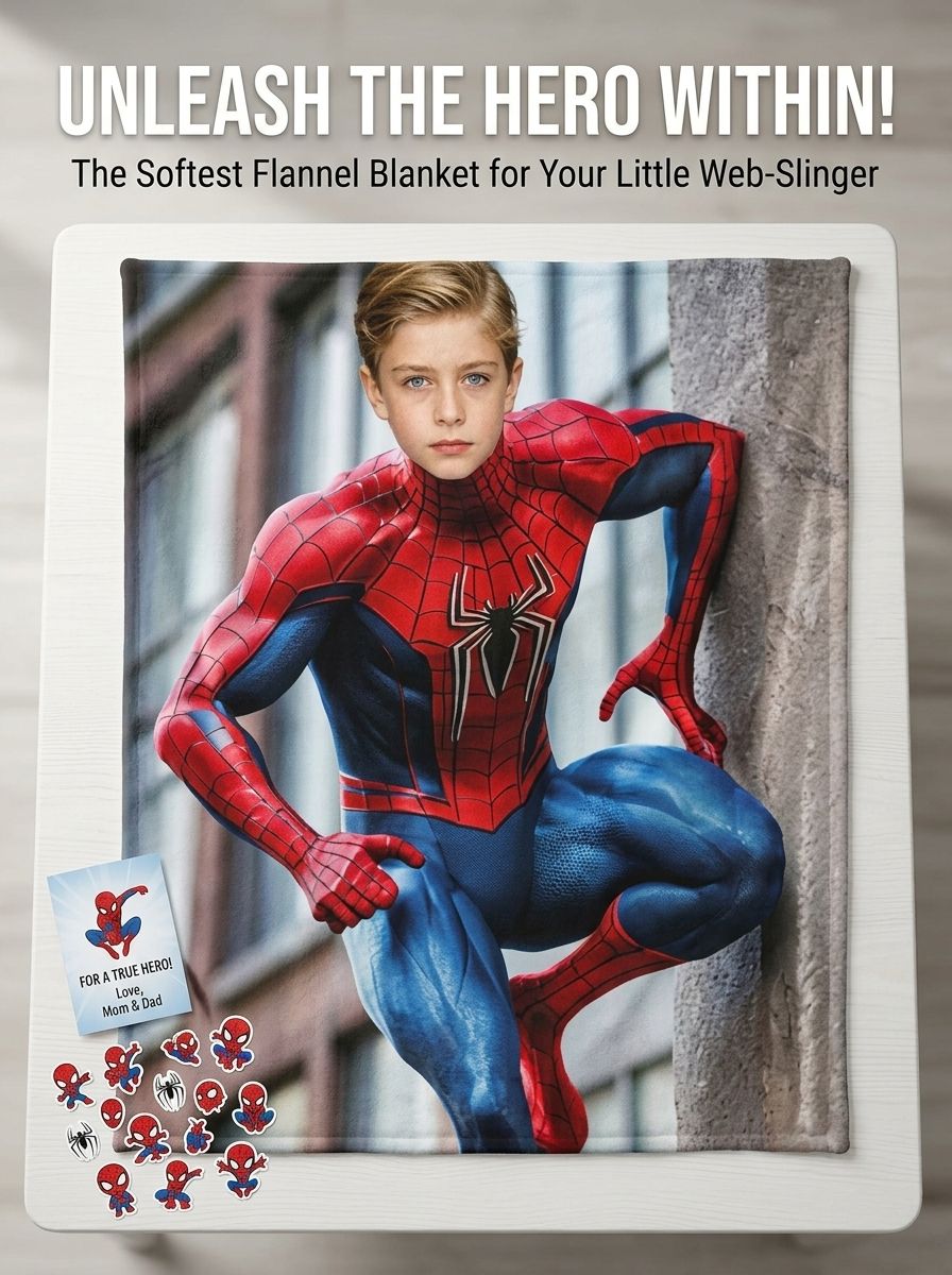 Custom Face Photo Superhero Flannel Fleece Blanket, Ultra Soft Personalized Throw for Bed Couch, Cozy Gift for Kids