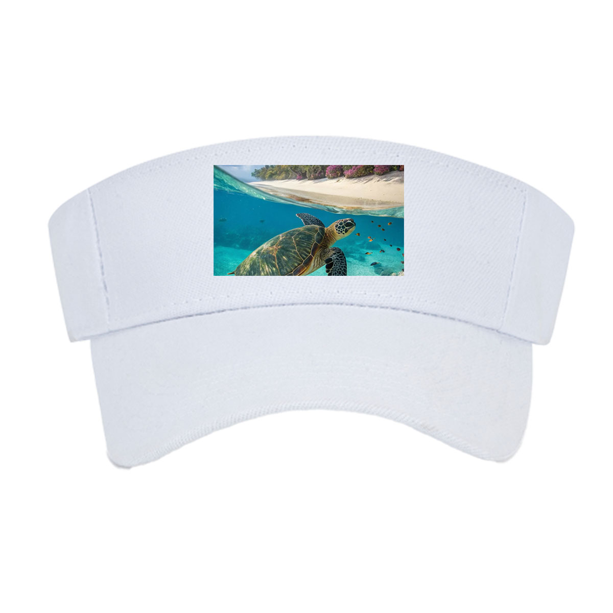 Sea Turtle Swims Near Coral Reef and Tropical Beach -  Visor cap