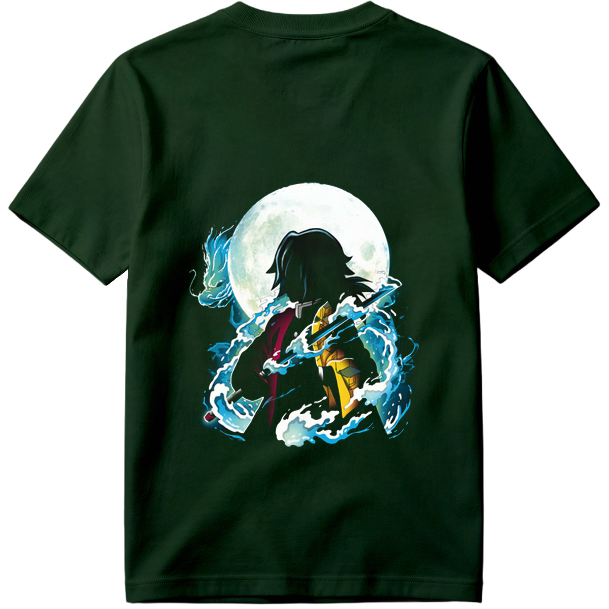 Demon Slayer Tanjiro Kamado Water Breathing Moon Background - Tee